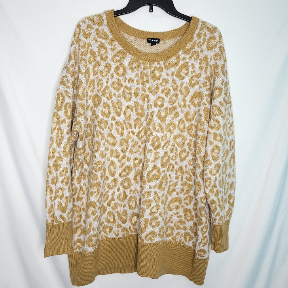 TORRID Popcorn Leopard Print Drop Shoulder Sweater Women's Size 2X